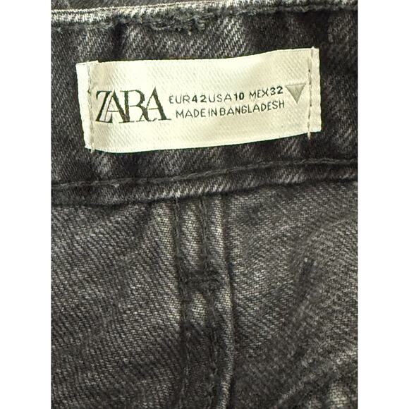 Zara High Waisted Loose Fit Classic Cotton Denim Jean Shorts 10 Black #3805 - Picture 7 of 15